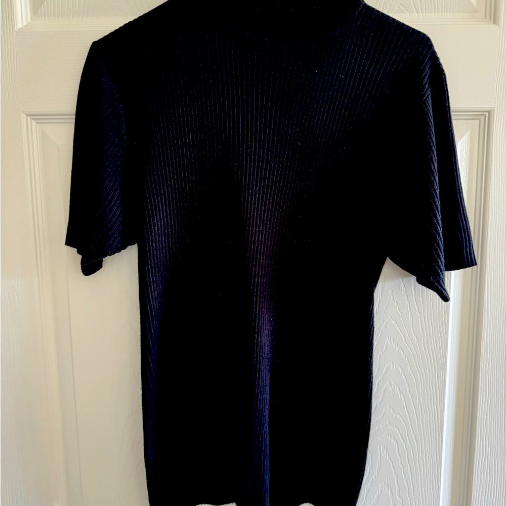 Black mock turtleneck with short sleeves